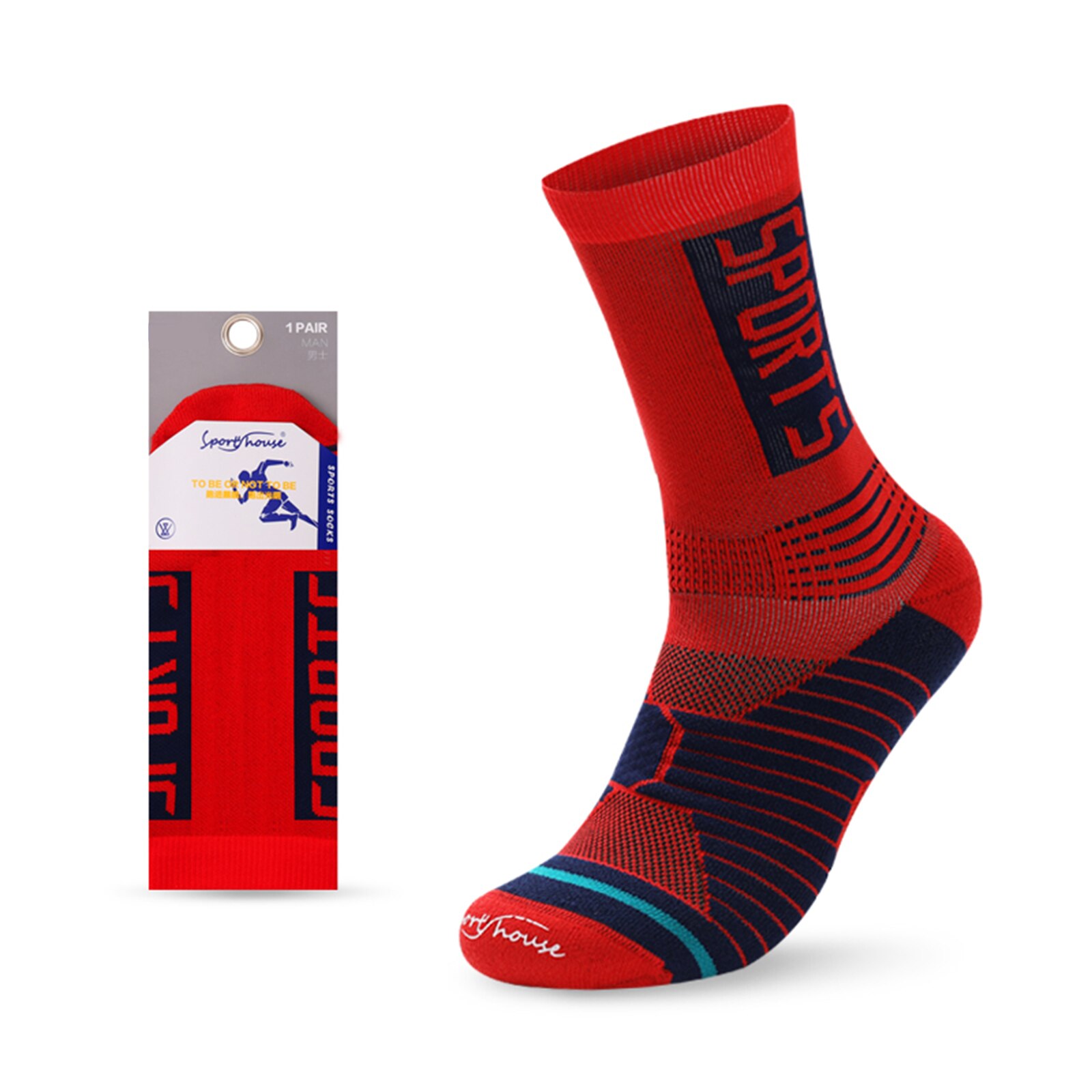 Men Outdoor Sports Basketball Socks Men Cycling Socks Compression Socks Cotton Tube Sock Sweat Deodorant for Men White Sock: Red