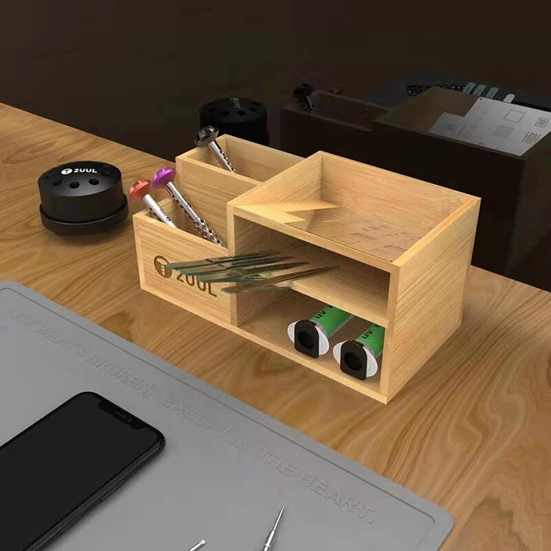 2UUL ST02 Bamboo Multifunctional Storage Rack Desktop Phone Repair Tweezers Screwdriver BGA Mold Bracket Screen Parts Organizer