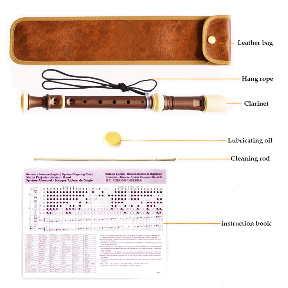 Wooden Soprano Recorder German Style 8 Holes C Key Instrument With Cleaning Rod For Kids Adults