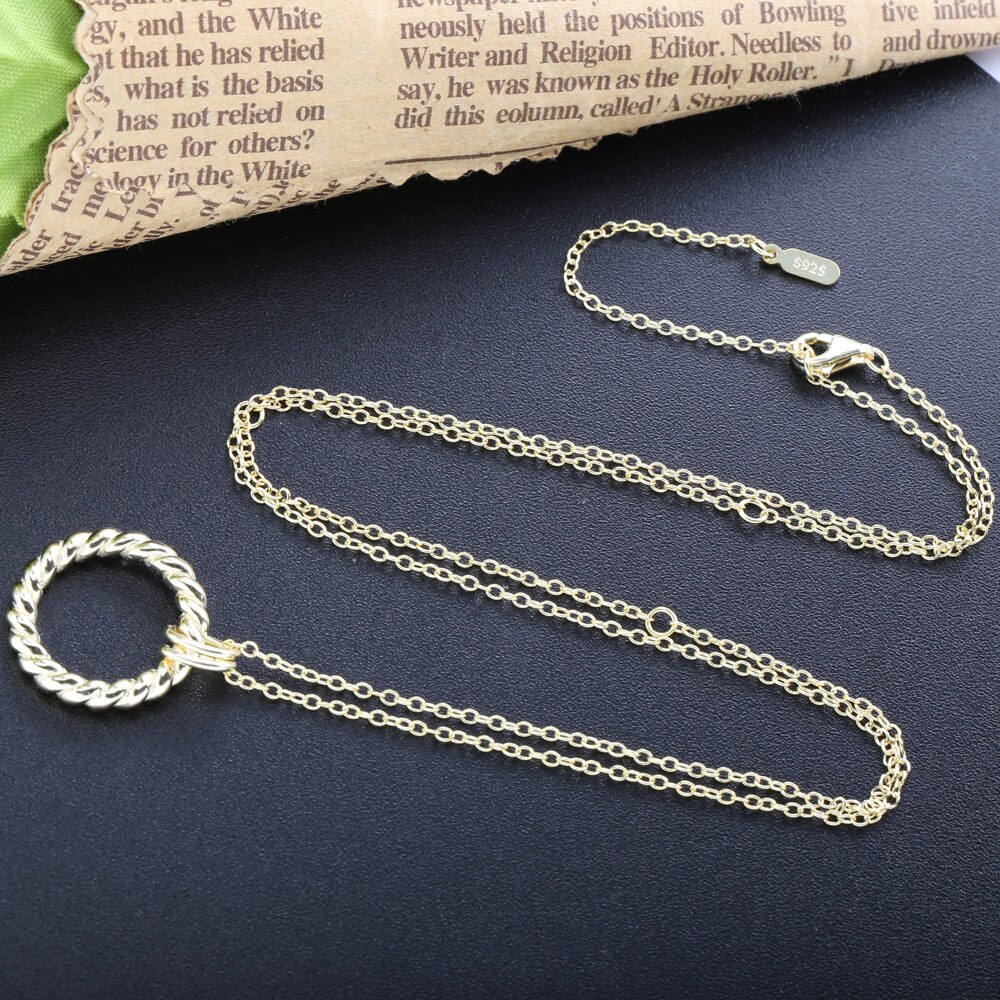 SHADOWHUNTERS Authentic 925-Sterling-Silver Gold Color Twist Circle Pendant Necklace Long Chain Eourope Couple Jewelry