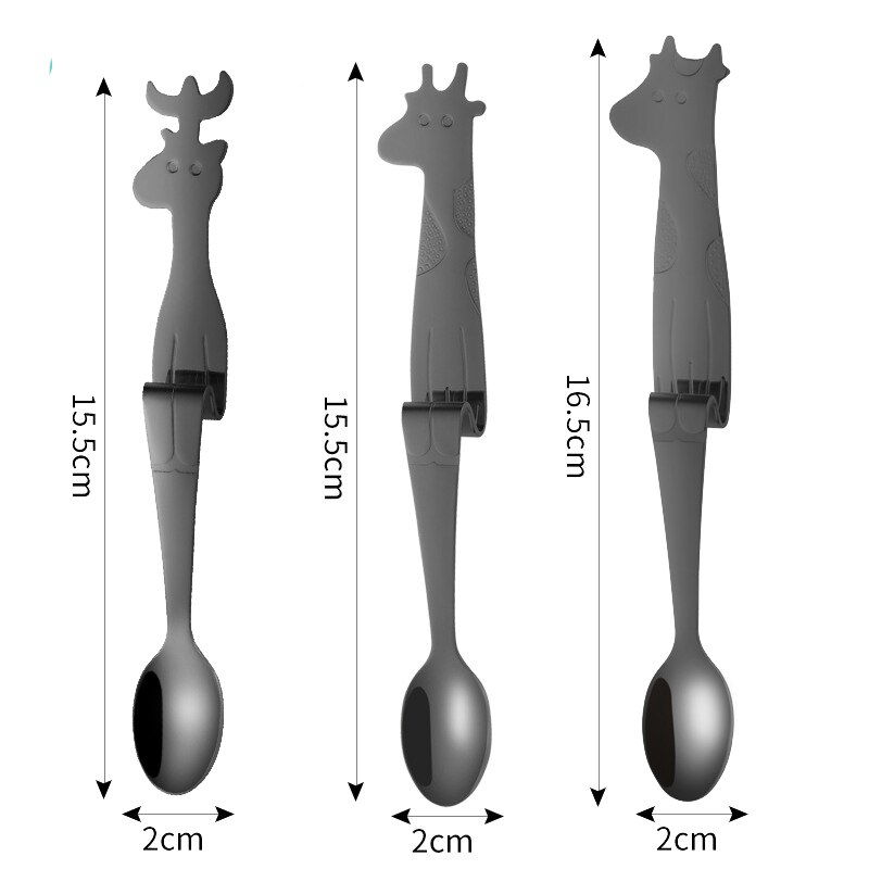 3pcs set, colorful stainless steel coffee spoons, deer family , Christmas deer family tea spoon, hang-on cute funny spoon: Black family