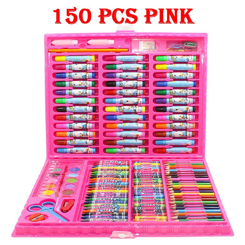 42-208PCS Children Art Painting Set Watercolor Pencil Crayon Water Pen Drawing Board Doodle Supplies Kids Educational Toys: 150 pcs Pink