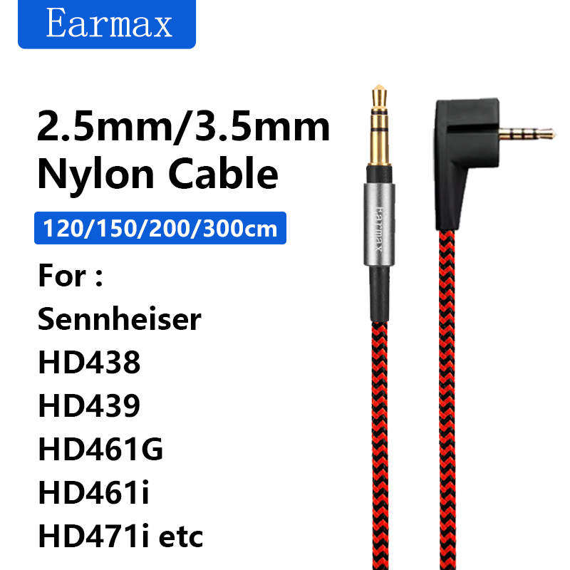 For Sennheiser HD461 HD438 HD439 HD461G HD461i HD471i Earphones Replaceable 3.5mm to 2.5mm Nylon Braided Upgrade Cable