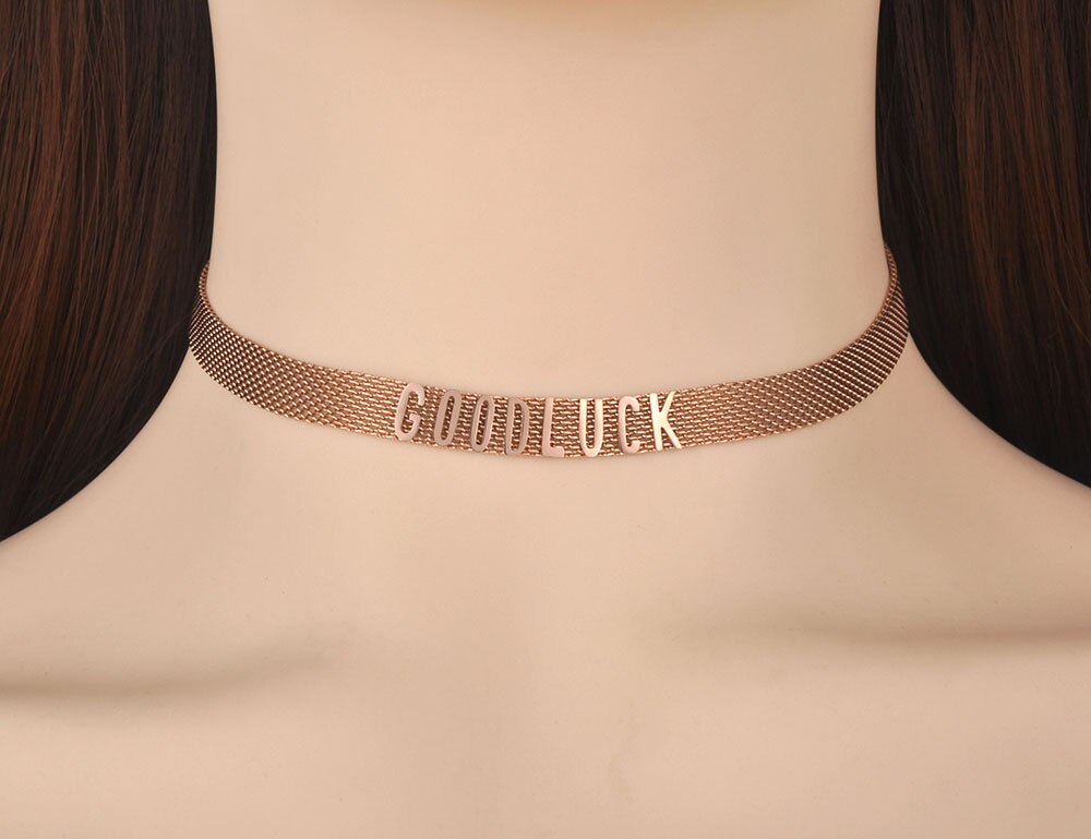 Lokaer Trendy Titanium Rvs Geluk Brief Choker Kettingen Voor Vrouwen Meisjes Rose Gouden Ketting Hanger Ketting N19187