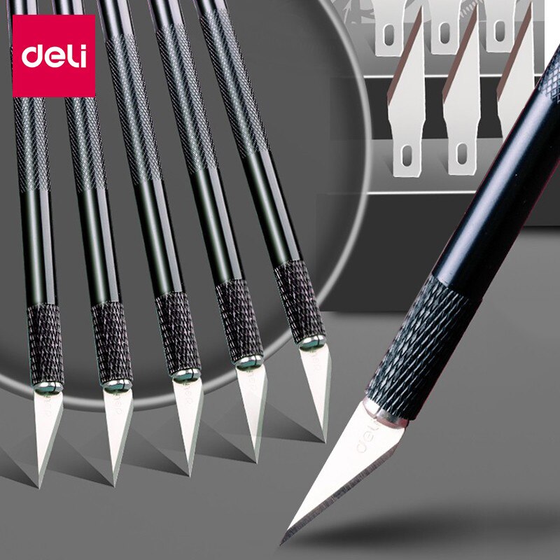 Deli Magnetic Metal Utility Knife Art Carving Knives нож with Blades Ruler Cutting Mat Pad Unboxing Cutter for Office Supplies