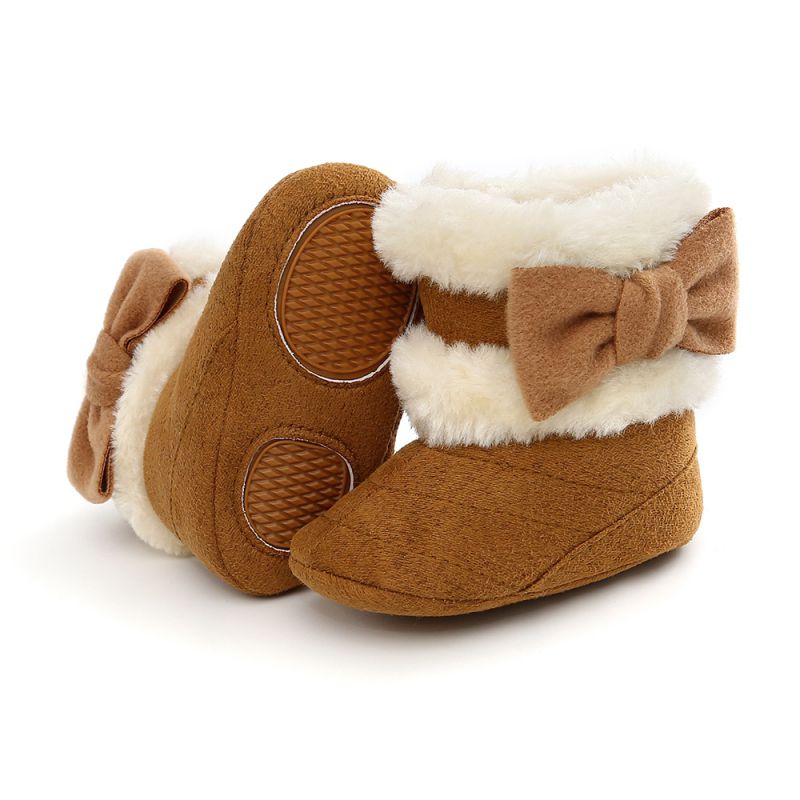 WEIXINBUY Infante Appena Nato Del Bambino Delle Ragazze di Inverno Arco Caldo di Pelliccia di Lunghezza a Metà Polpaccio Slip-On Stivali di Pelliccia 0- 18M