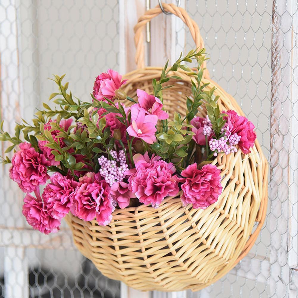 Flower Basket Wall Hanging Natural Wicker Flower Pot Home Rattan Basket Planter Container Decoration Vase Wall Storage Gard N0f8