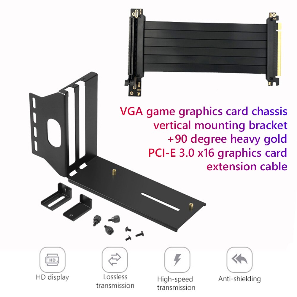 VGA PCI-E 3.0 X16 Graphics Video Card with 20cm Cord Wire for ATX PC Case Desktop Vertical Mounting Bracket Extension Cable Set