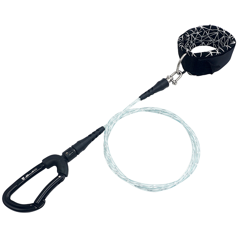 Underwater Freediving Diving Lanyard 316 stainless steel Rope With Carabiner Swivel Snap Loose Safety Cable Security Wristband: TF741 BK-WT