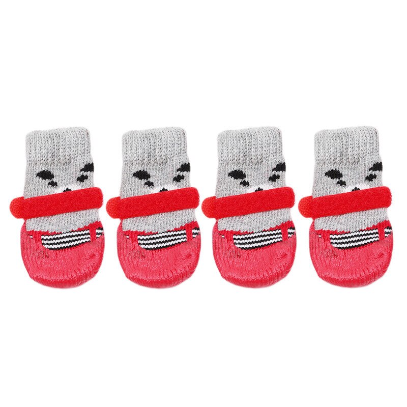 4 Stks/set Sml Size Katoen Hond Schoenen Waterdicht Antislip Hond Regen Snowboots Sokken Schoeisel voor Puppy Kleine Katten Honden: red / L