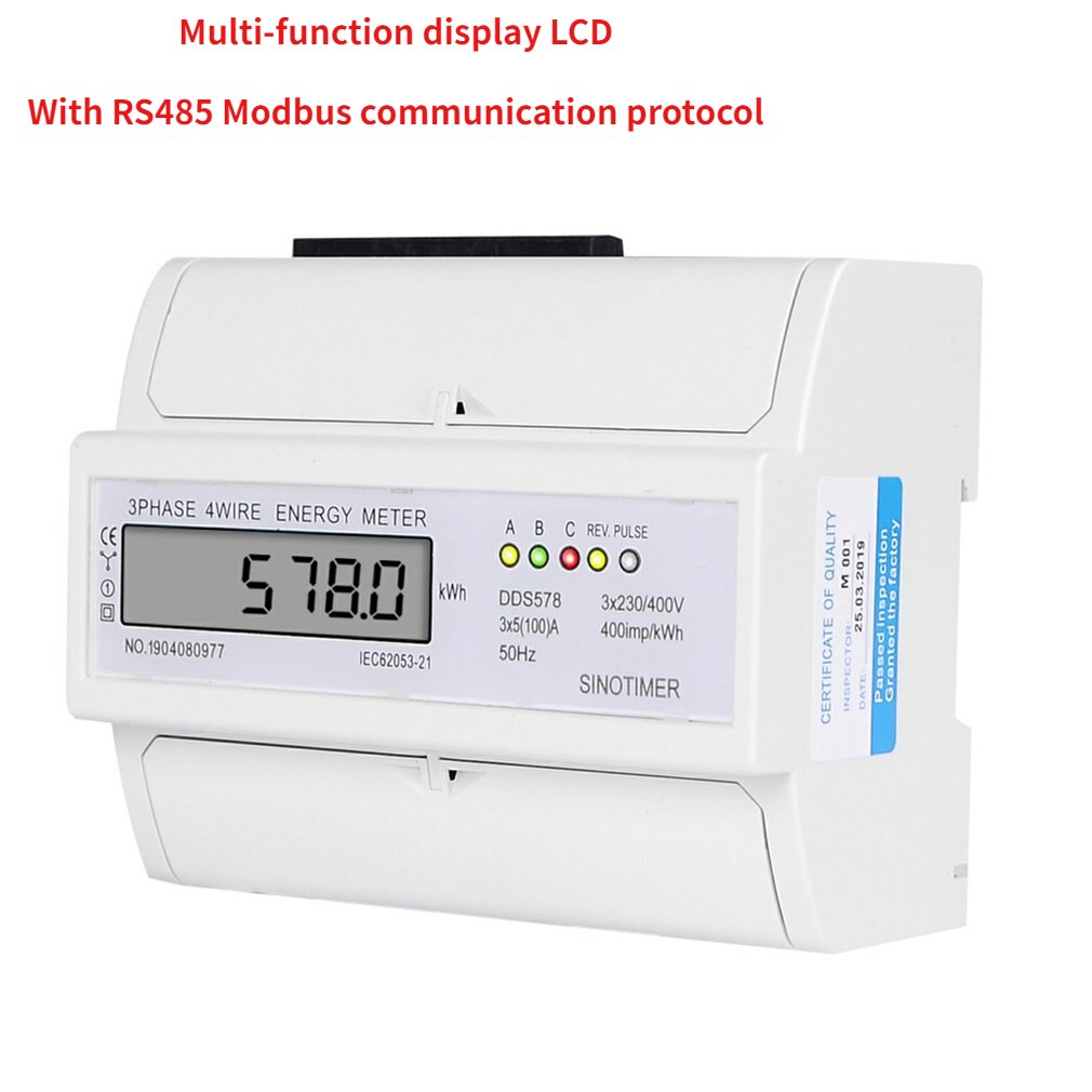 DIN Rail Mount AC 380V 5-100A Three Phase 2 Wire Digital Power Meter Electricity Cost Measuring Meter: DDS578MR