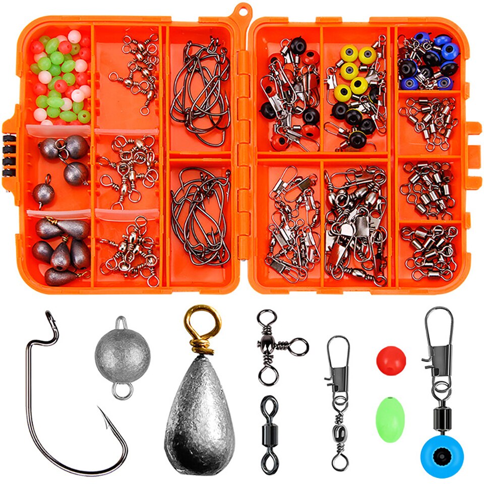 165pcs/box Fishing Accessories Kit Box Set With Jig Hooks fishing Sinker Fishing Swivels Snaps Rock Carp Fishing Tackles Box: Orange