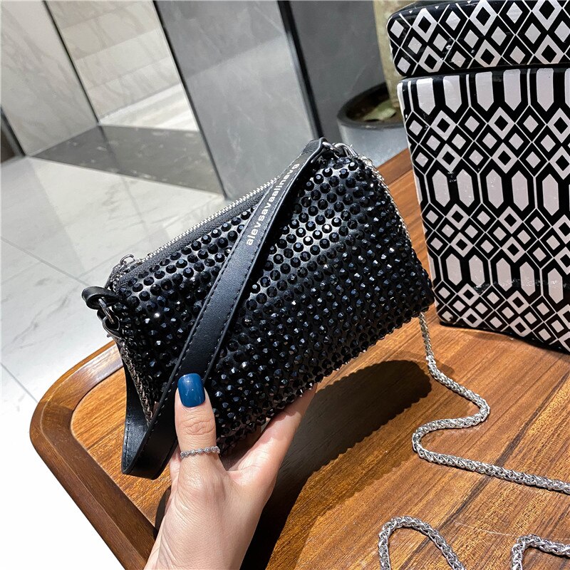 Mulheres diamantes bolsa strass bolsas de ombro senhoras bolsa bolsas crossbody sacos preto presente de aniversário: Black