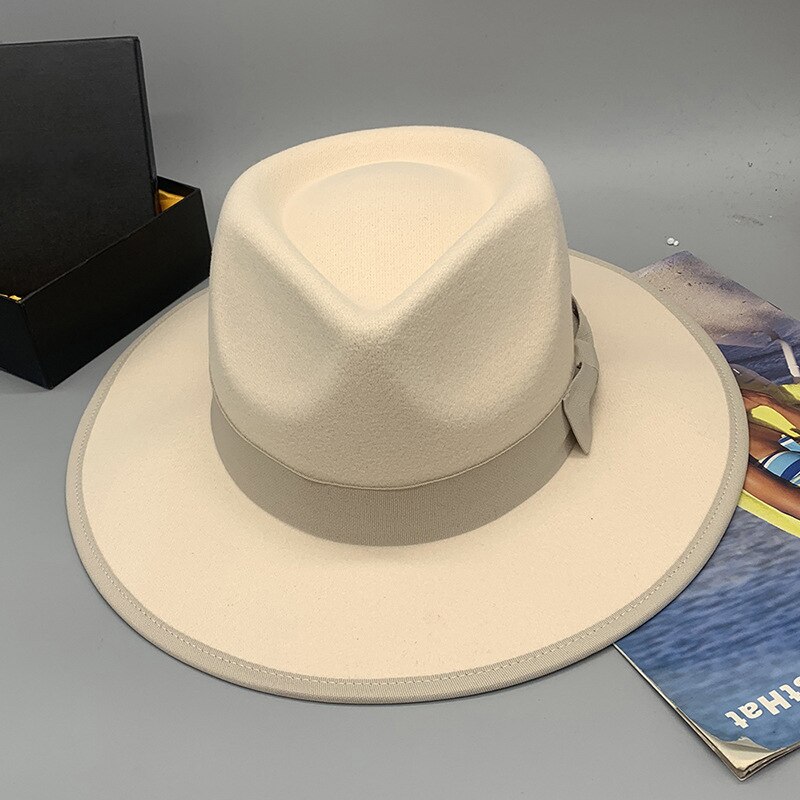 Men Women Retro Adjustable Blue Wool Blend Classical Homburg Hats Feather Band Fedora Caps Trilby Sunhat Jazz Winter Warm LM32: Ivory