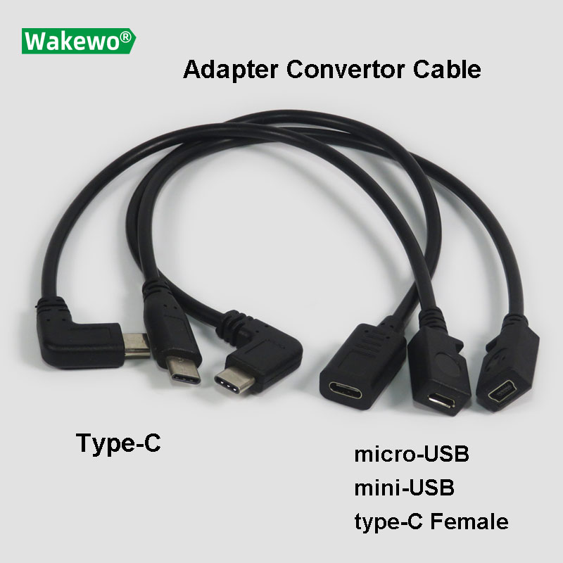 Wakewo Micro-Usb Female Naar Type-C Mannelijke Buigen Naar Mini-Usb-kabel Adapter Elleboog Connector Converter 90 Haakse