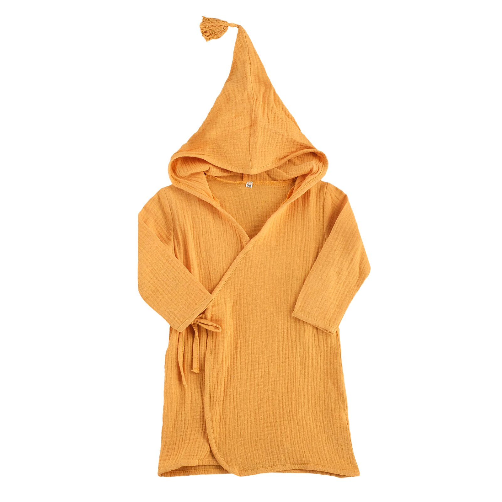 Peignoir à capuche en coton pour enfants de 1 à 5 ans, manches longues, couleur unie, pour garçons et filles: YELLOW / 3T