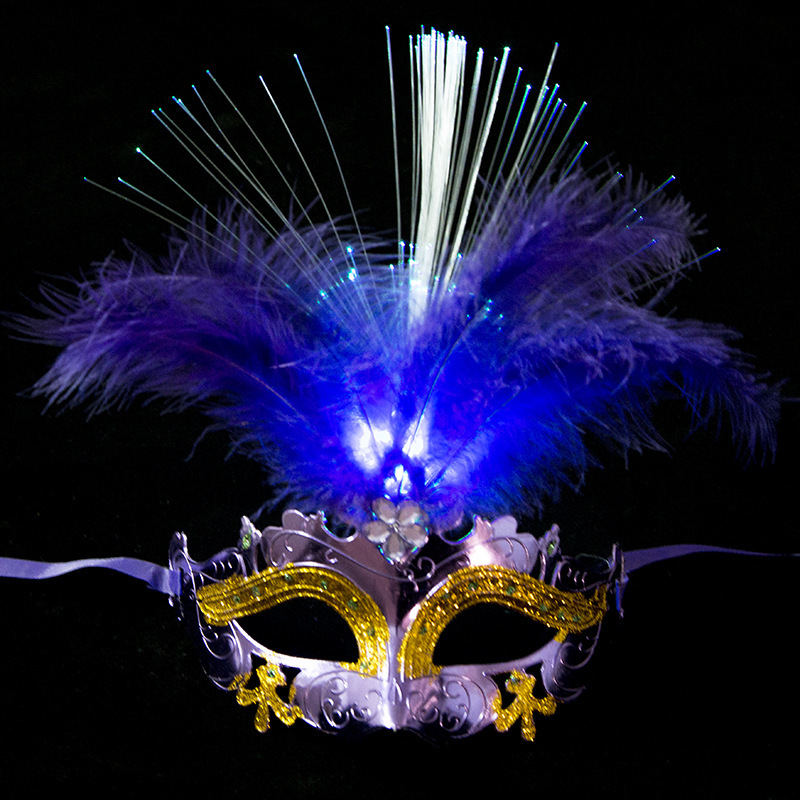 Masque vénitien Sexy pour femme, déguisement, mascarade, fleur de plume de venise avec lumière Led, Cosplay, spectacle de carnaval: purple