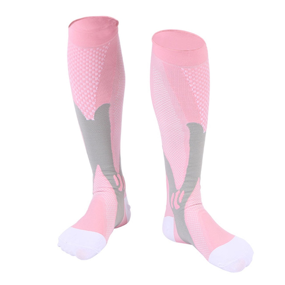 Stretch Compressione Calzini E Calzettoni Gamba di Sostegno Anti Fatica Pain Relief Sport Corsa E Jogging Da Ginnastica Squadra di Calcio Calza Altezza ginocchio Delle Donne Degli Uomini: Colore rosa / XXL