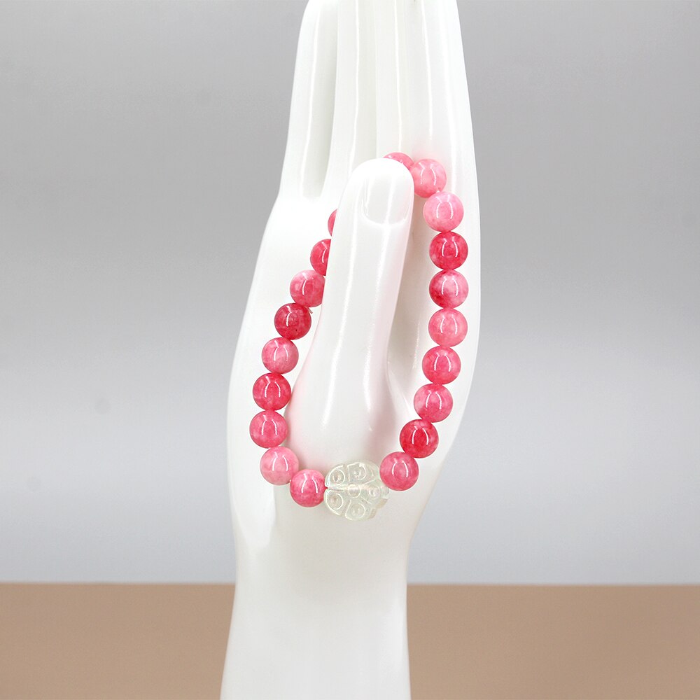 Pulsera de cristal Rosa Natural romántico elástico rojo Yoga joyería pulsera mujer 4, 6, 8, 10, 12mm cuentas única mujer