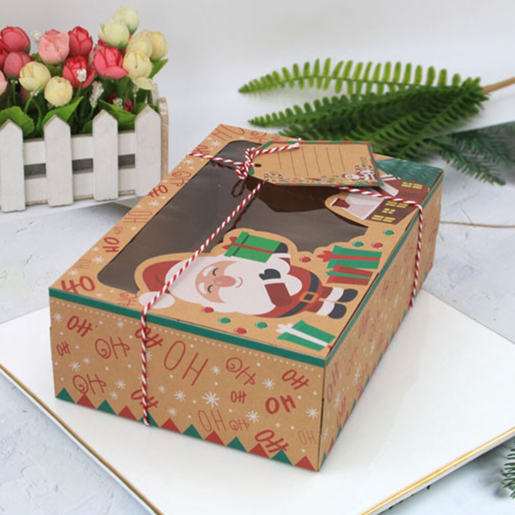 Scatole di carta Kraft da 6 pezzi scatole di immagazzinaggio di caramelle di natale scatole di biscotti per finestre in PVC
