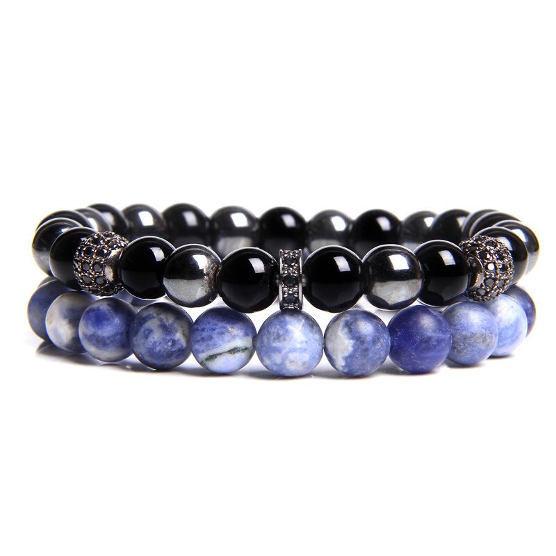 2 Stks/set Natuurlijke Grijs Kaart Geel Foto Blauwe Sodaliet Stenen Kralen Armband Voor Mannen Energie Sieraden Vriendschap Armbanden: 5 sodalite / 23cm