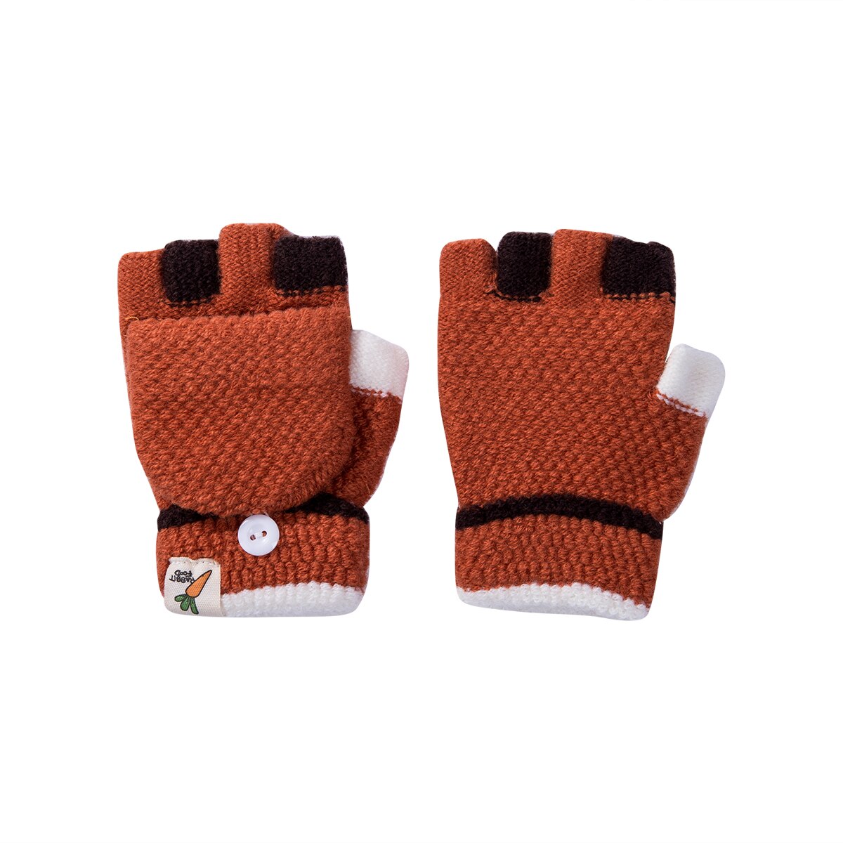 Baby Unisex Warm Gloves Kids Boys Girls Winter gloves Half Finger Flip Cover Knitting Mittens 3-6Years