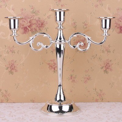 4 colors! Silver/Gold/Bronze/Black 3-arms metal candle holder 27cm height candle stick wedding candle stand: color 2