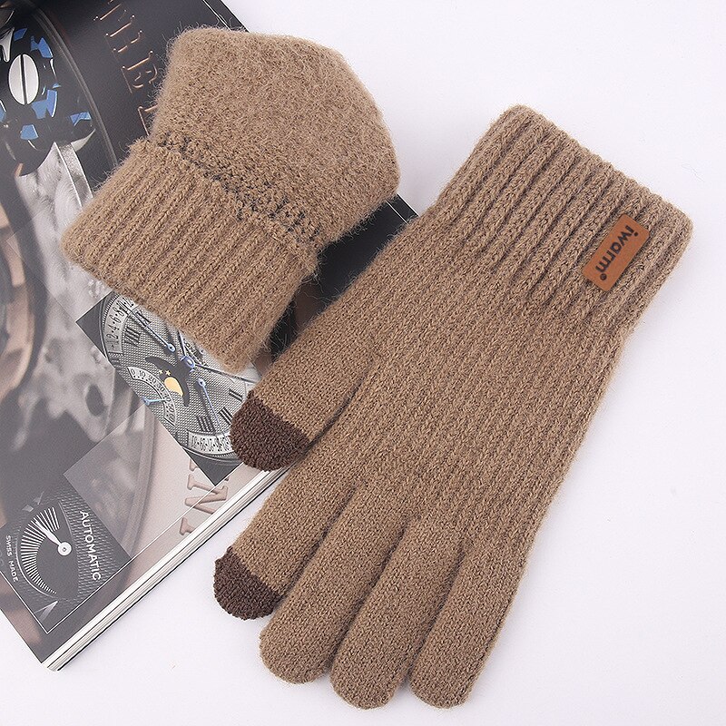 Touch Screen Gloves Men's Jacquard Plus Velvet Winter Thick Knitted Warm Woolen Gloves: A331C-15
