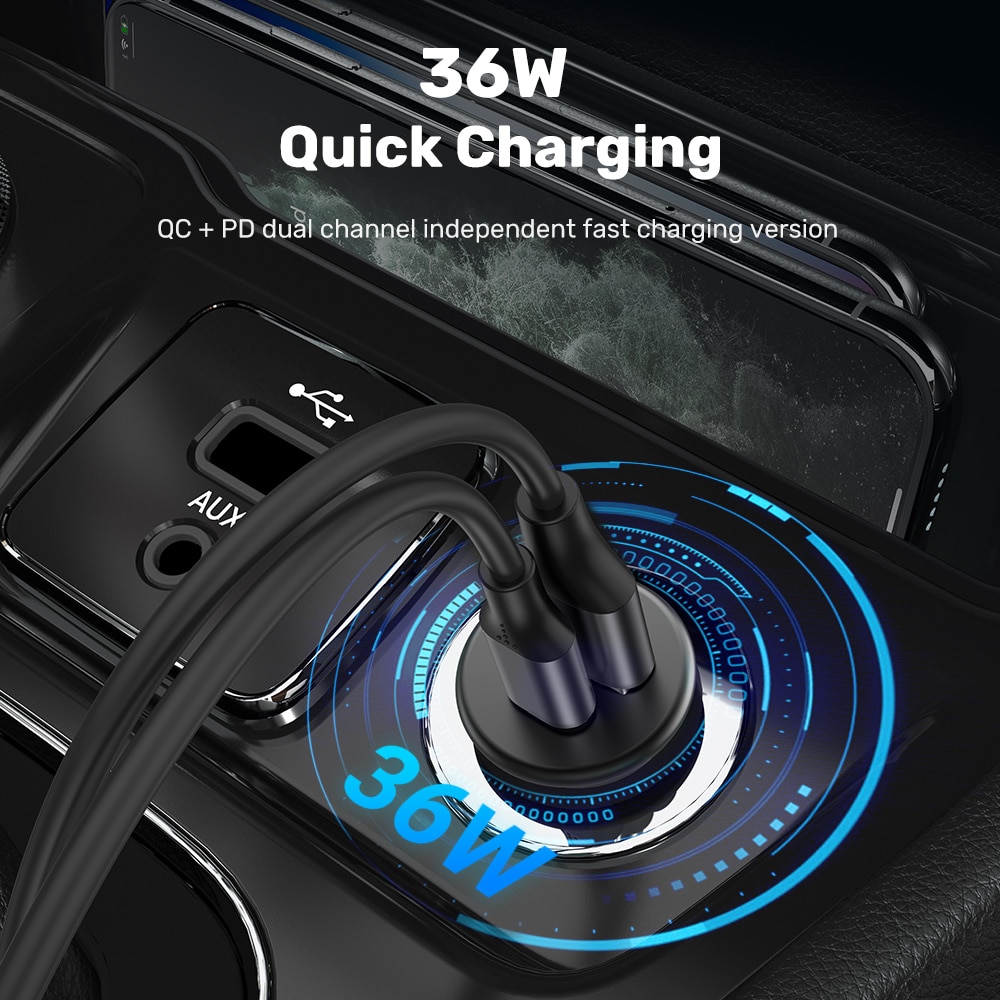 Topk 36W Quick Charge 3.0 Pd Usb C Auto Charger Fast Charger Opladen Type C Voor Iphone 11 12 pro Max Xiaomi Huawei Telefoon Oplader