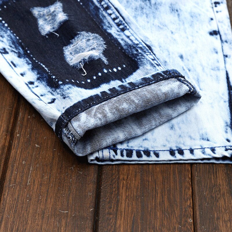 Männer Schlanke See Patch Patchwork Plus Größe Jeans Gerade Bein Männer männer Jeans Sandalen