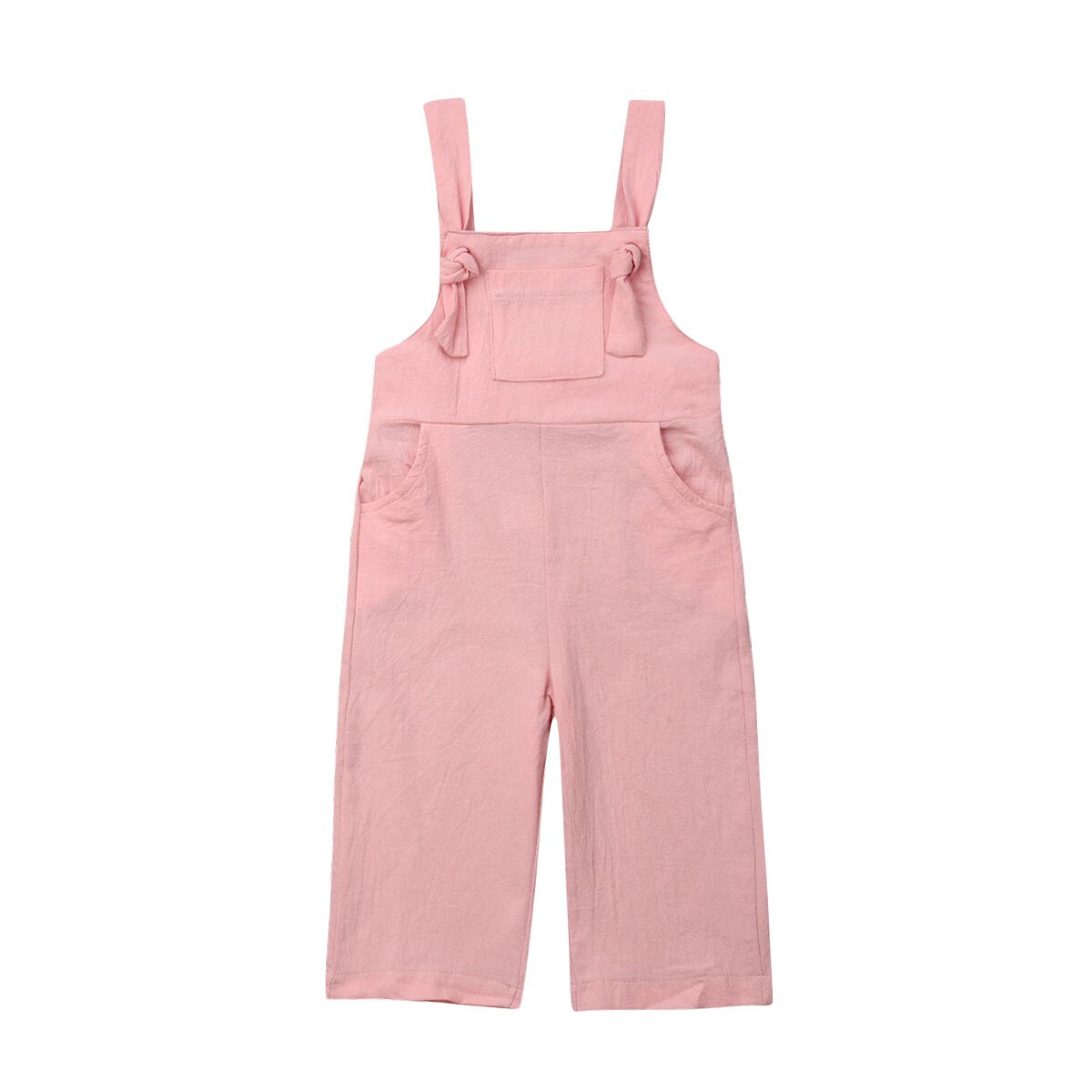 Toddler kid baby piger sommer overalls knude strappy ensfarvet linnebukser lange bukser tøj 1-6t: Lyserød / 3t