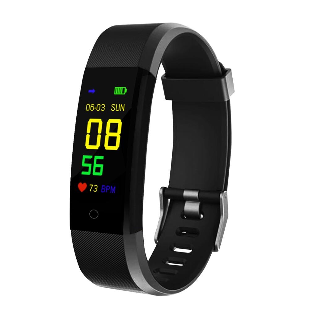 Smart Bracelet 115 Plus Blood Pressure Fitness Tracker Smart Watches Men Heart Rate Monitor Waterproof Smart Wristband Tracker: black