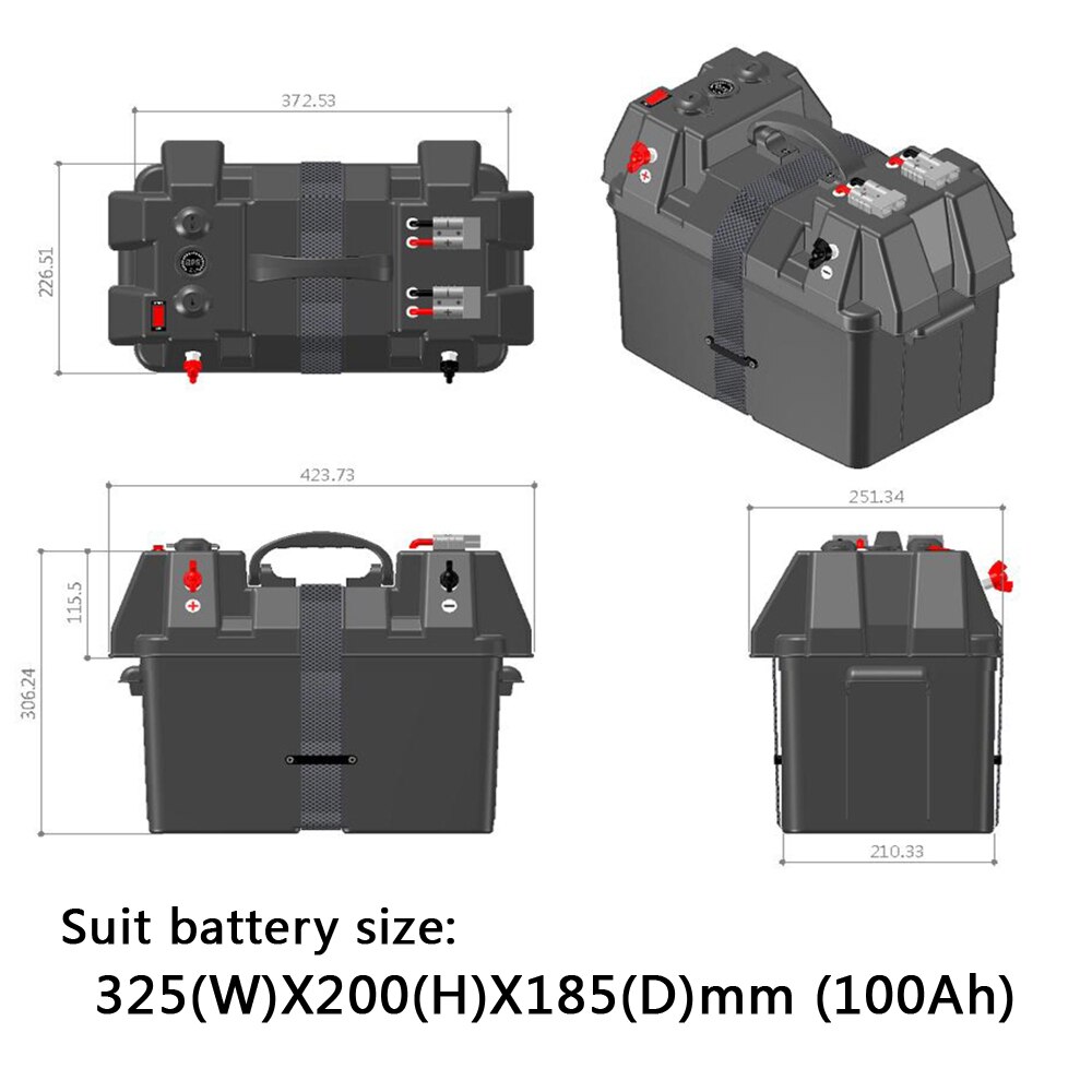 Multifuctional Machine 12V Battery Box Double USB Car Charger with LED Voltmeter Car Cigarette Lighter for Truck Boat Trailer RV