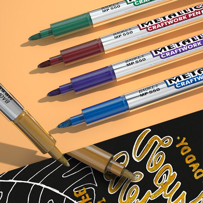 Baoke-rotuladores multiusos de Metal para manualidades, rotuladores de pintura permanente a prueba de agua, suministros de arte para estudiantes, 1,5mm, 6 colores