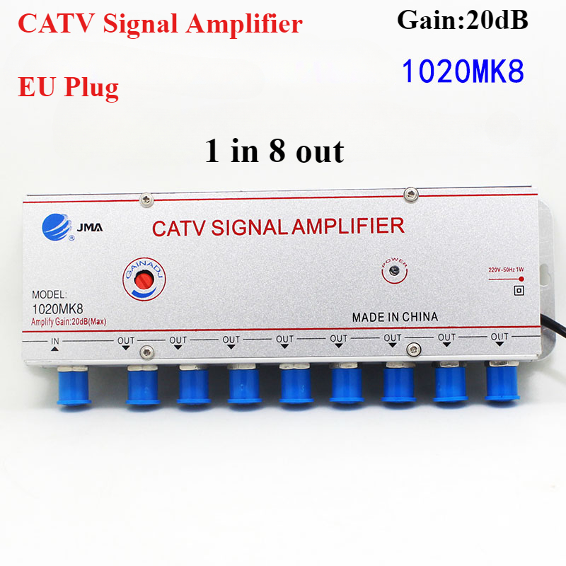 2/3/4/6/8 Way 20DB CATV TV Antenna Signal Amplifier Booster Splitter 8620SA2 8620SA3 for Digital TV Equipments EU Plug 220V: green