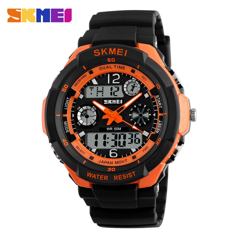 SKMEI Sport Horloges Mannen Dual Display Horloges Chronograph 50M Waterdicht Alarm Kalender Back Light Horloge 0931: New Orange