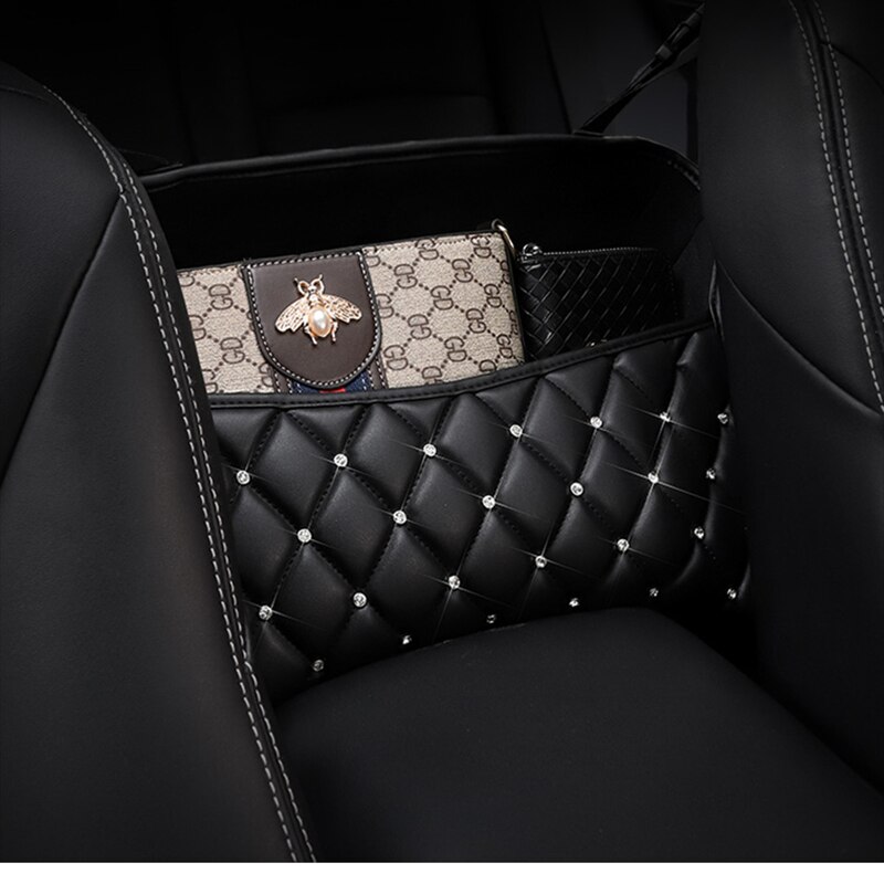 Auto Handtas Houder Luxe Lederen Autostoel Opbergtas Organizer Multi-Zakken Universele Bling Crystal Opbergen Opruimen Auto Goederen