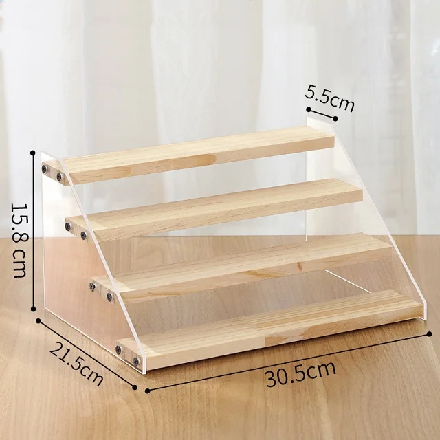 Présentoir en bois acrylique, support de maquillage, organisateur de parfum, étagère à 2-7 couches, figurine d'action, poupée, jouet, échelle, vitrine, supports de rangement: Rouge