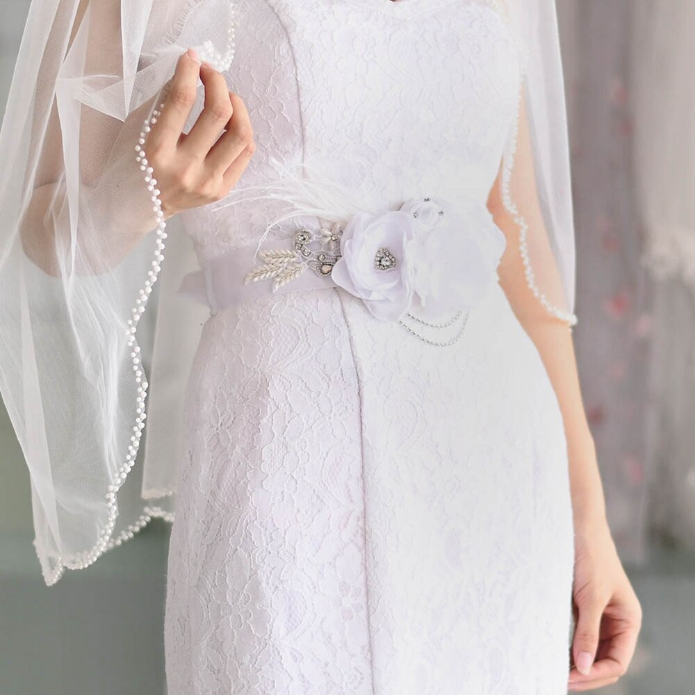 Cinturón de lujo con flores y plumas grandes para mujer, fajín de señora para de boda con diamantes de imitación y cinturón para chica de cristales, S478