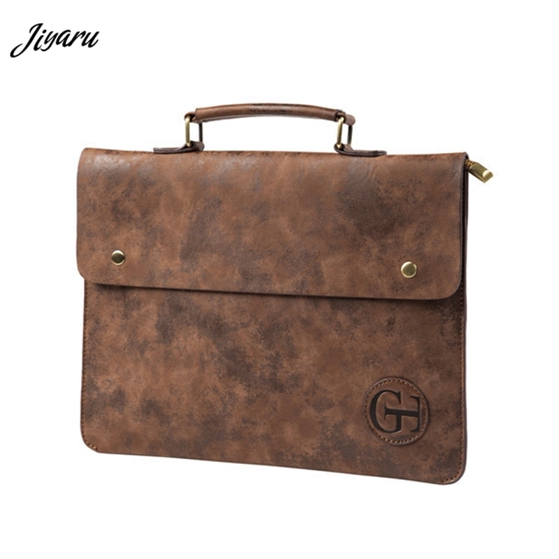 Men's Business Briefcase - Faux Leather Laptop Bag - Single Handle - Hasp Closure - 13.78" W x 10.63" H
