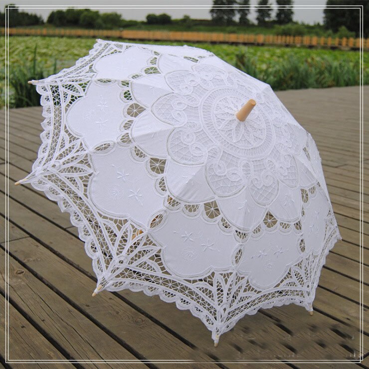 Kanten Parasol Paraplu Bruiloft Paraplu Elegante Kant Paraplu Katoen Borduren Ivoor Battenburg