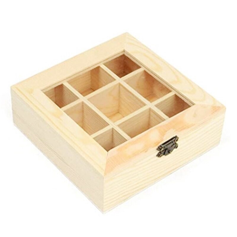 Wood Tea Bag Storage Chest, Multipurpose Organization Display Box with Clear Lid: L