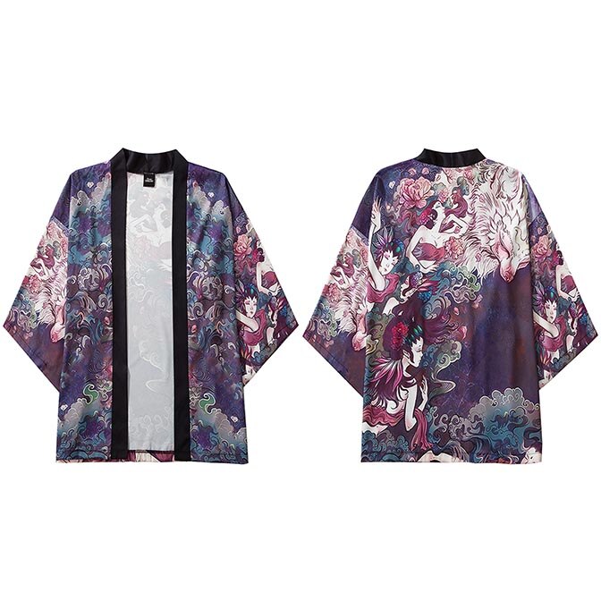 Japanse Kimono Jas Bloemen Fee Harajuku Hip Hop Mannen Japan Streetwear Jas Zomer Dunne Kleding Losse Kimono: Asian M