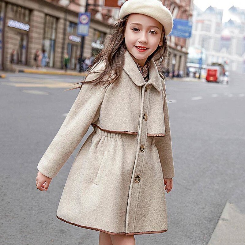 Children Girls Coats Outerwear Winter Kid's Jackets Woolen Long Sleeve Solid Color Warm Clothes For 4 6 8 10 12 Years Old Casual