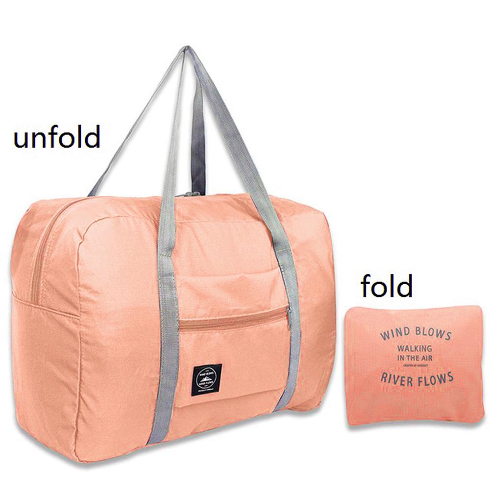 Wasserdicht Nylon Reisetaschen Frauen Männer Große Kapazität Klapp Duffle Tasche Organizer Verpackung Würfel Gepäck Mädchen Wochenende Tasche #0611: Rosa