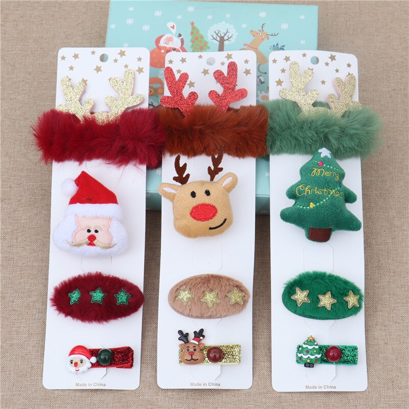 4Pcs Christmas Hairpin Brooch Set Cartoon Lovely Barrettes Accessories for Kids Girls Child Cute Hair Pin Xmas