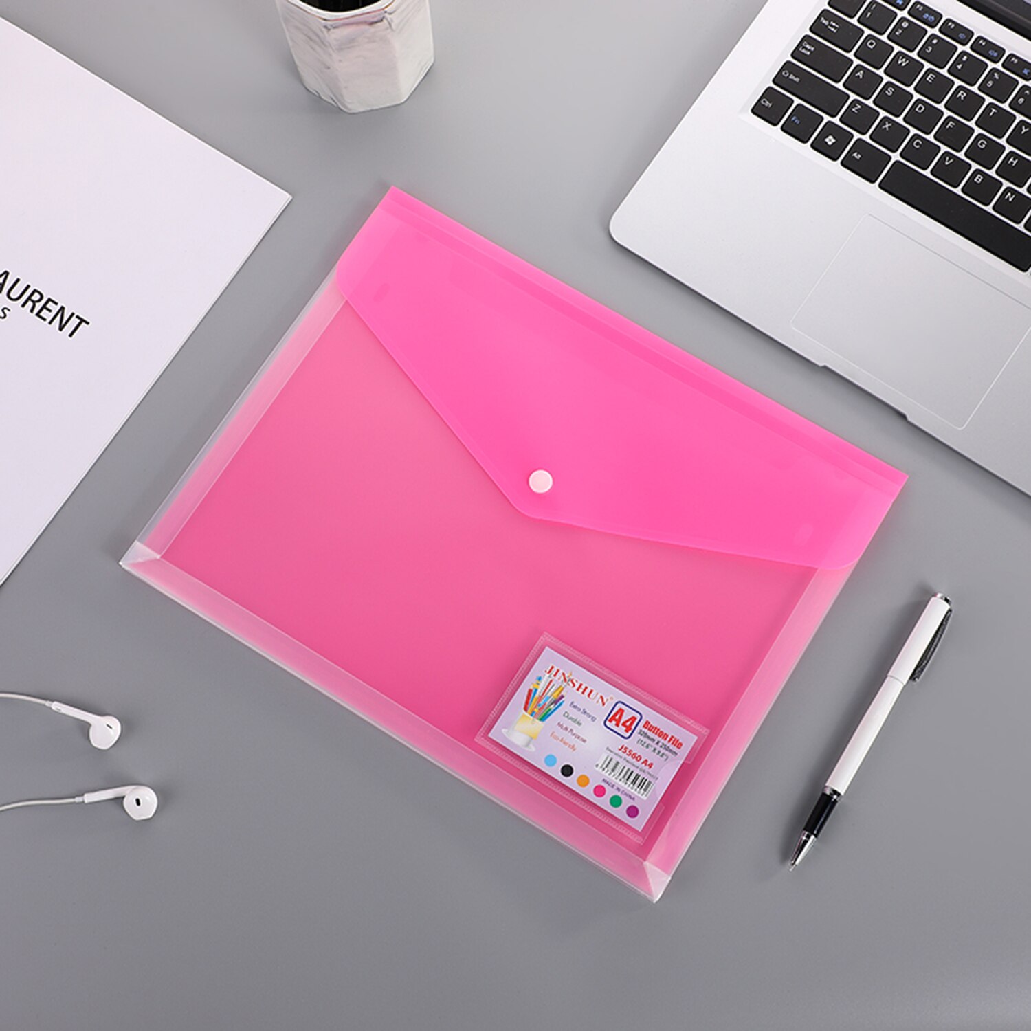 A4 Size Plastic Envelopes File Folder with Label Pockets Expanding Paper Documents Organizer for School Home Office: Pink