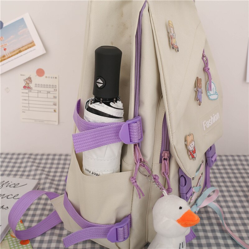 Girls School Bags for Teenage 4 Pcs Set Nylon Cute Ribbon Backpack Women Middle Student Schoolbag