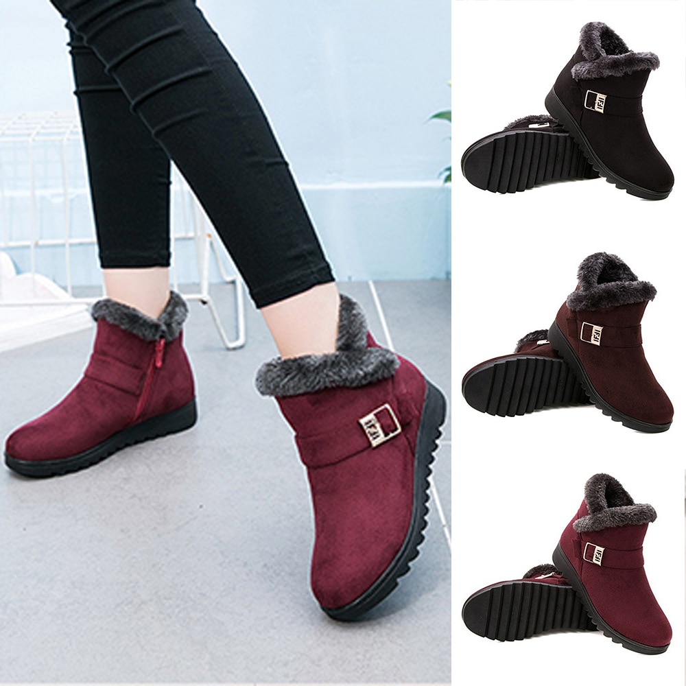 Vrouwen Winter Pluche Snowboots Warme Platte Effen Kleur Enkellaars voor Vrouwen Ronde Neus Antislip Casual Moeder schoenen Maat 35-41