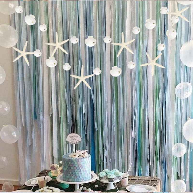 Guirnalda de papel de estrella de mar de concha blanca, cartel colgante para Baby Shower, temática de sirena, cumpleaños, , decoración de boda